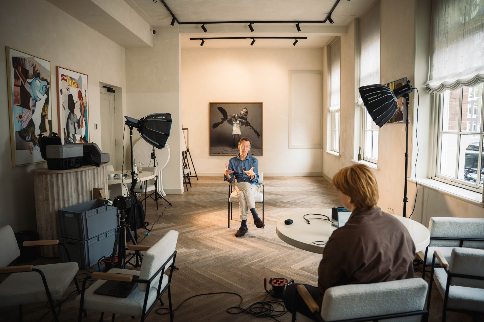 Behind the scenes: interview setup with softbox lights